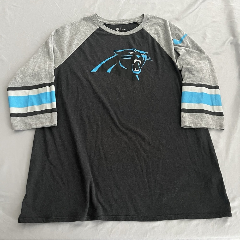 Nike Carolina Panthers Women's Stripe 3/4 Sleeve Raglan Tee Size XL